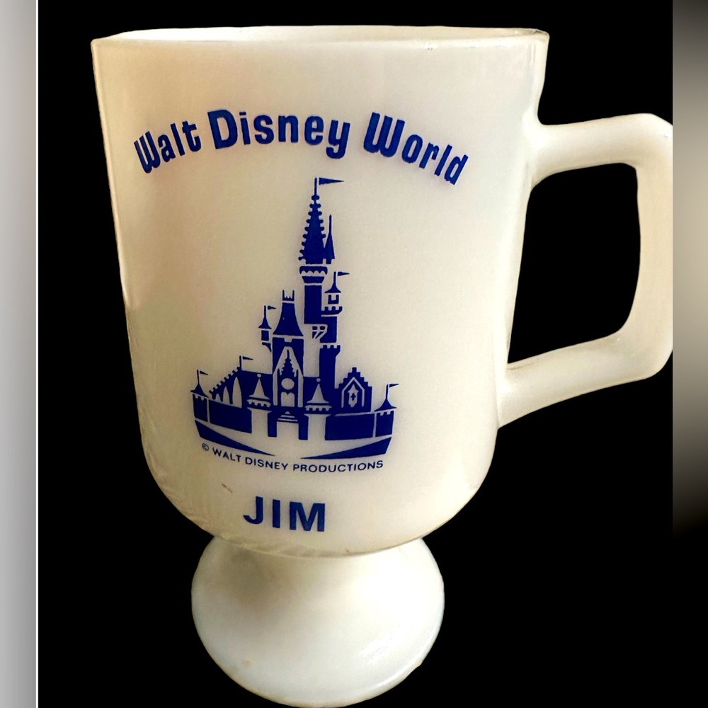 Jim! Walt Disney World vintage milk glass coffee mug personalized w/ name Jim